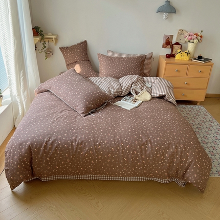 91家纺网 家纺一手货源 找家纺 （总）桃喜 2025双层纱碎花格子蝴蝶结系列四件套（会员-5）