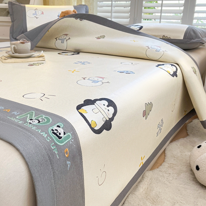 91家纺网 家纺一手货源 找家纺 阿亮家居 2025新款印花冰藤席凉席 小企鹅