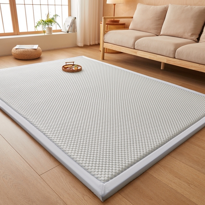 91家纺网 家纺一手货源 找家纺 阿亮家居 2025新款包边工艺凉感冰藤地铺睡垫系列凉席地垫 凉豆豆蓝