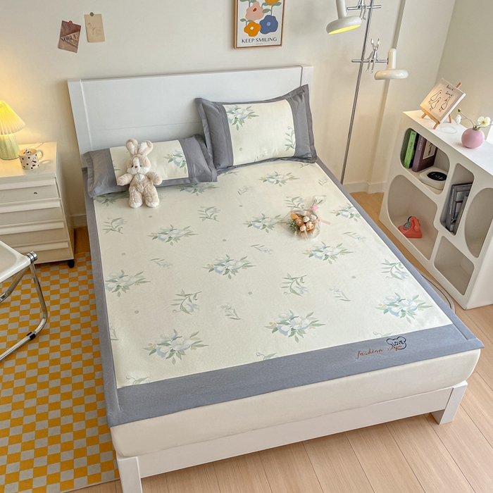 91家纺网 家纺一手货源 找家纺 阿亮家居 2025新款印花冰藤席凉席 花韵