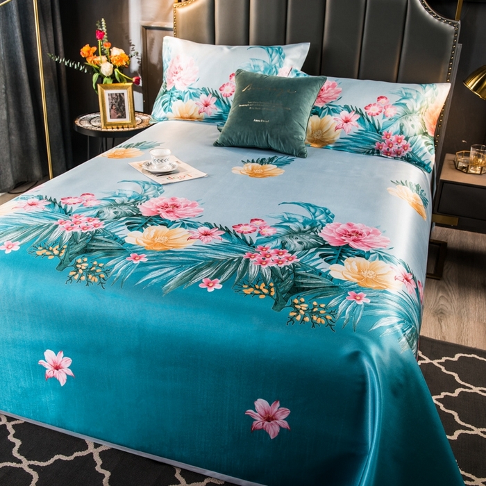 91家纺网 家纺一手货源 找家纺 柏薇 2025新款冰丝床单款凉席三件套系列 春暖花开