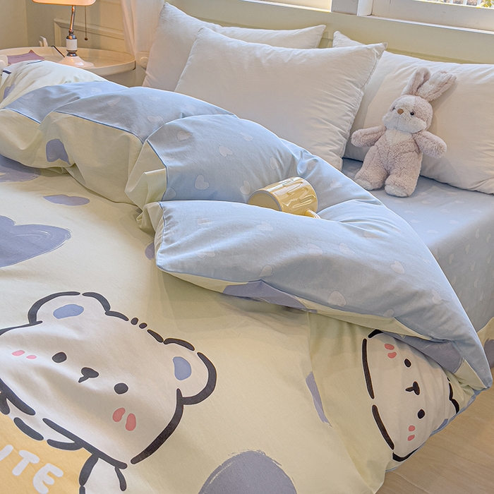 91家纺网 家纺一手货源 找家纺 拾物记 2025新款A类无荧光全喷气全棉12868单被套 爱心熊熊