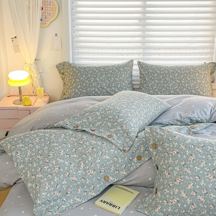 91家纺网 家纺一手货源 找家纺 星窝家纺 2025新款纽扣款水洗棉印花四件套 芊朵