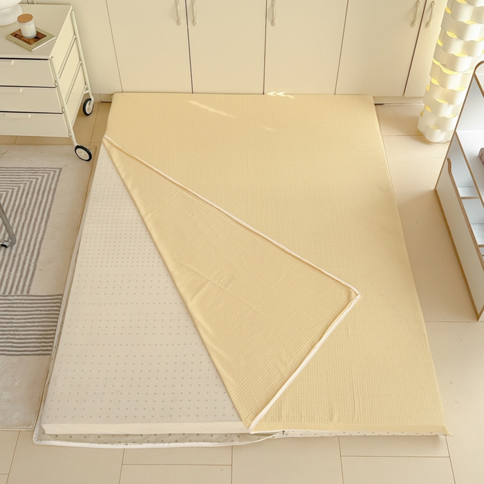 91家纺网 家纺一手货源 找家纺 眠博士 2025新款A类学生床全棉华夫格床垫套 全棉华夫格床垫套 奶黄色