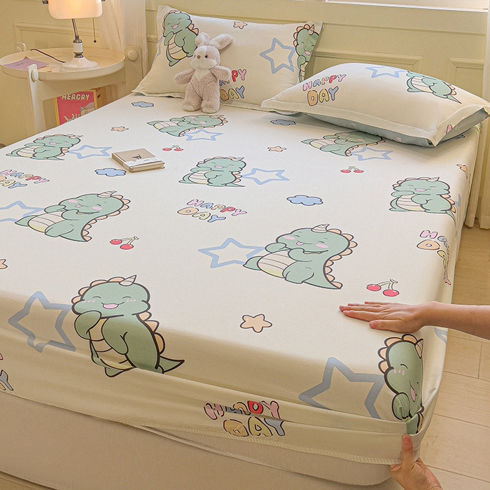 91家纺网 家纺一手货源 找家纺 拾物记 2025新款A类无荧光全喷气全棉12868单床笠 恐龙乐园