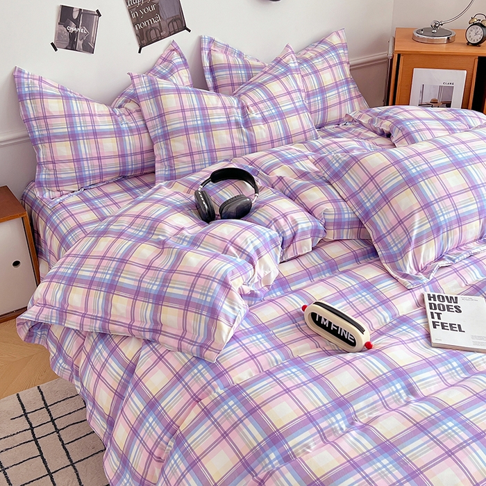 91家纺网 家纺一手货源 找家纺 罗菲尼酒店用品 2025新款磨毛亲肤飞边款四件套 炫丽彩格