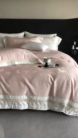 91家纺网 家纺一手货源 找家纺 馨蕊家居 2025春夏新品全棉天丝棉新品四件套 扶摇-初夏粉