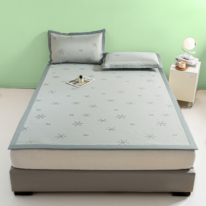 91家纺网 家纺一手货源 找家纺 阿亮家居 2025新款凉席碳光席冰丝席三件套 雪花-灰色