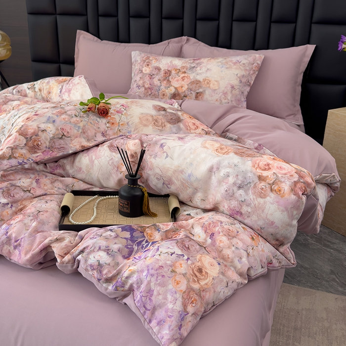 91家纺网 家纺一手货源 找家纺 竹合 2025新款数码印花轻奢凉感四件套 佳人醉-粉