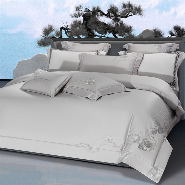 91家纺网 家纺一手货源 找家纺 高大尚婚庆馆 2025新款长绒棉高端绣花四件套-罗曼蒂 罗曼蒂绅士灰