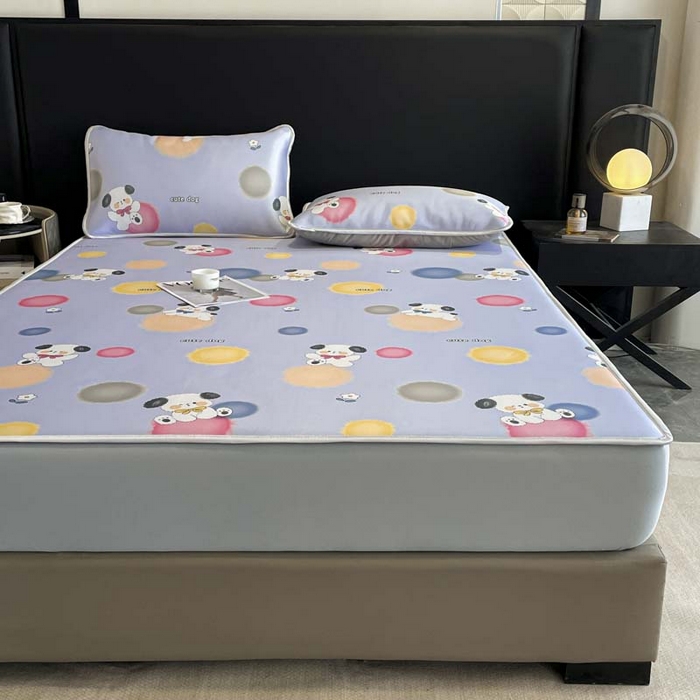 91家纺网 家纺一手货源 找家纺 2025新款印花冰丝凉席反面无纺布 冰丝-床笠款-萌萌犬