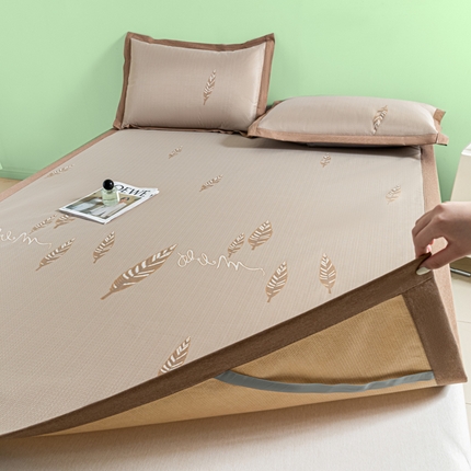 阿亮家居 2025新款凉席碳光席冰丝席三件套 叶语芊芊-咖