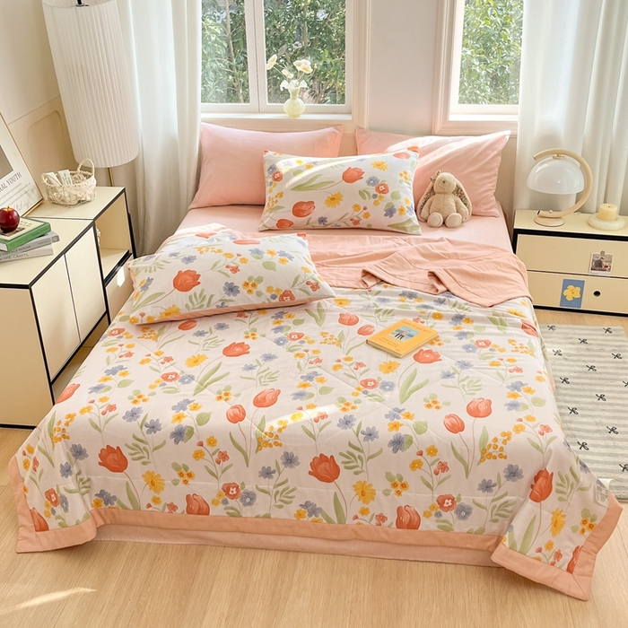 91家纺网 家纺一手货源 找家纺 寐眠 2025新款全棉印花夏被 夏被四件套 花间