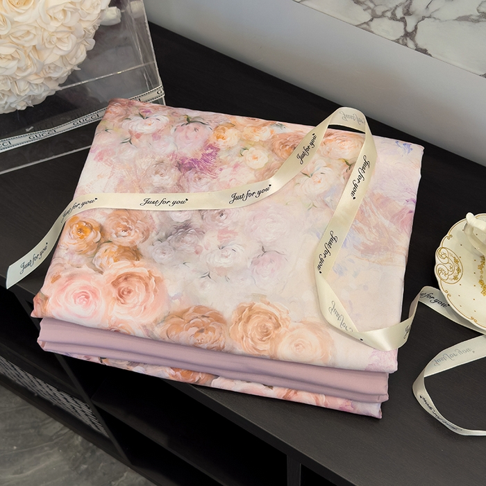 91家纺网 家纺一手货源 找家纺 竹合 2025新款数码印花轻奢凉感四件套 佳人醉-粉