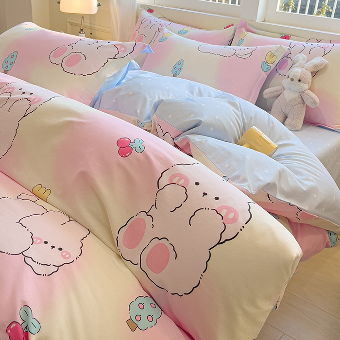 91家纺网 家纺一手货源 找家纺 拾物记 2025新款A类无荧光全喷气全棉12868四件套 可欣兔