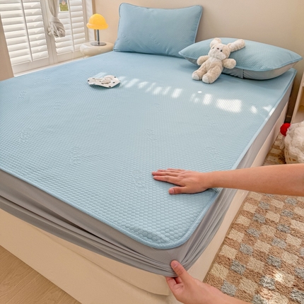 阿亮家居 2025新款凉席凉豆豆单包边可水席单凉席三件套冰豆豆席 小米粒天空蓝床笠款