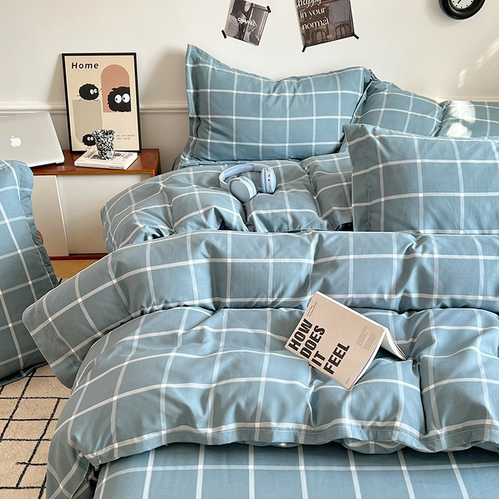 91家纺网 家纺一手货源 找家纺 罗菲尼酒店用品 2025新款磨毛亲肤飞边款四件套 优雅蓝格