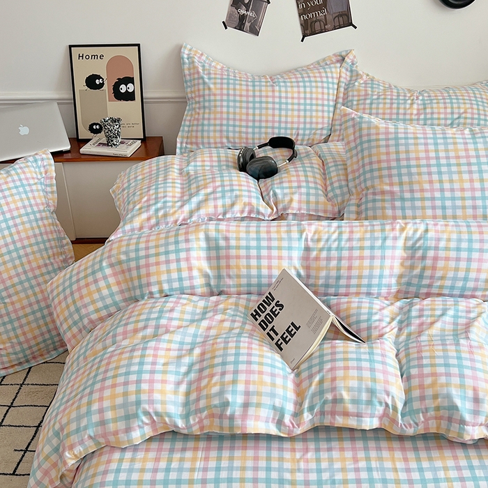 91家纺网 家纺一手货源 找家纺 罗菲尼酒店用品 2025新款磨毛亲肤飞边款四件套 多彩格