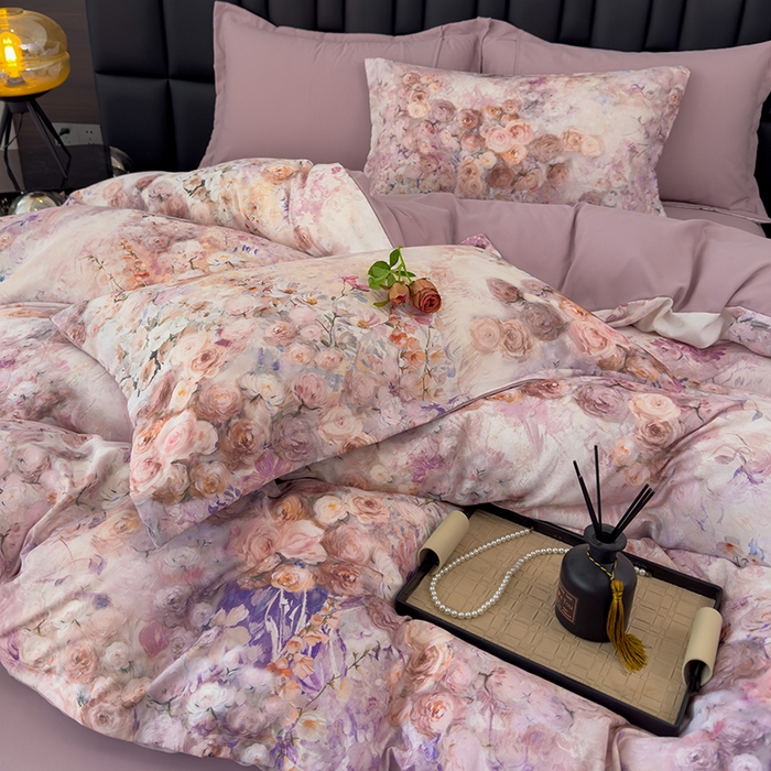 91家纺网 家纺一手货源 找家纺 竹合 2025新款数码印花轻奢凉感四件套 佳人醉-粉