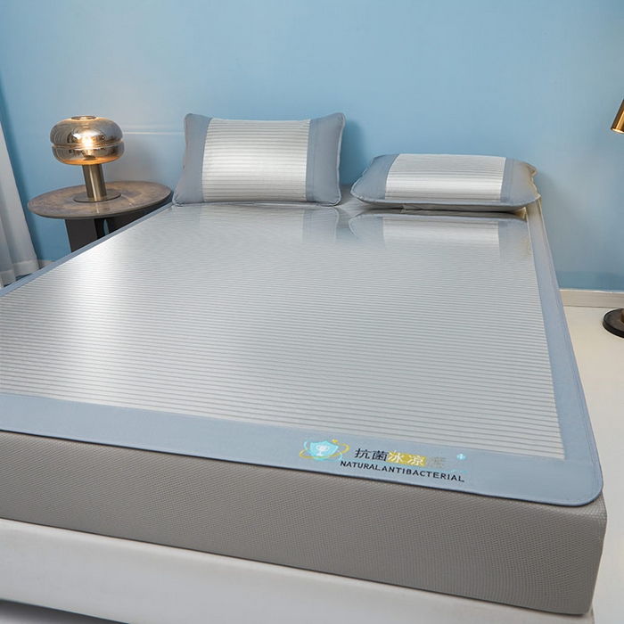 91家纺网 家纺一手货源 找家纺 阿亮家居 2025新款凉席抗菌刺绣可水洗碳光冰丝席包边无纺布冰丝席 素夏 绅士灰-床笠款