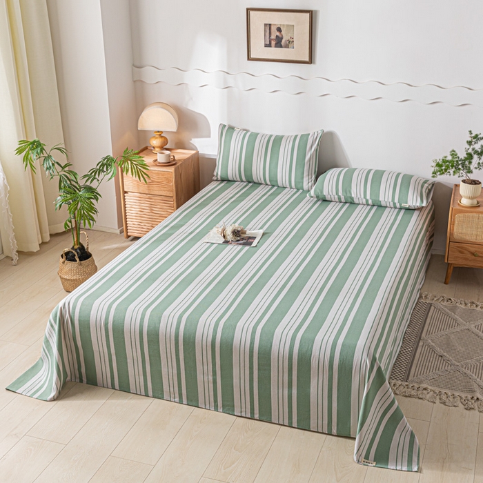 91家纺网 家纺一手货源 找家纺 阿亮家居 2025新款原棉老粗布床单系列 素雅绿