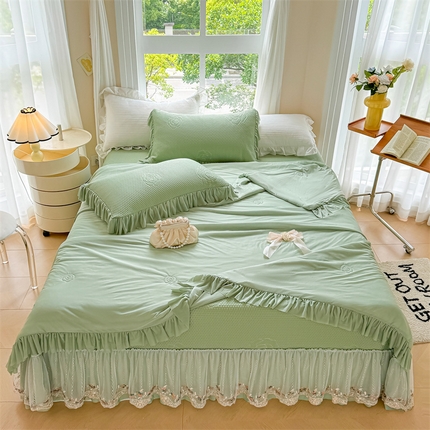 恒爱家纺 2025新款冰丝国色天香夏被床盖四件套 橄榄绿