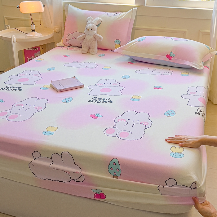 91家纺网 家纺一手货源 找家纺 拾物记 2025新款A类无荧光全喷气全棉12868单床笠 可欣兔