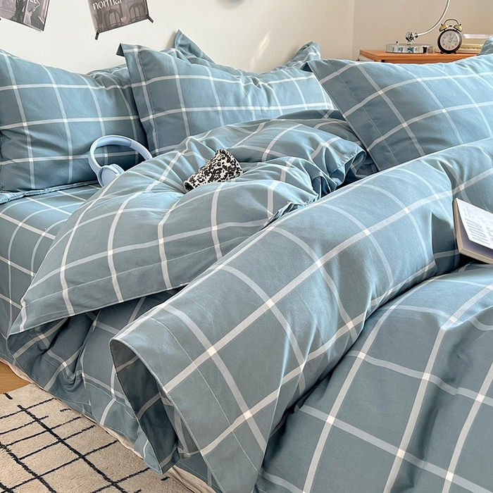 91家纺网 家纺一手货源 找家纺 罗菲尼酒店用品 2025新款磨毛亲肤飞边款四件套 优雅蓝格