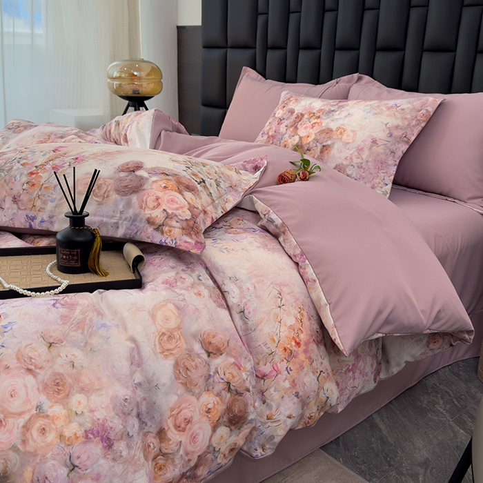 91家纺网 家纺一手货源 找家纺 竹合 2025新款数码印花轻奢凉感四件套 佳人醉-粉