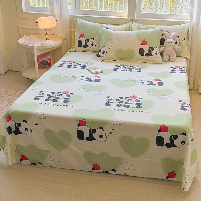 91家纺网 家纺一手货源 找家纺 拾物记 2025新款A类无荧光全喷气全棉12868单床单 熊猫趣事