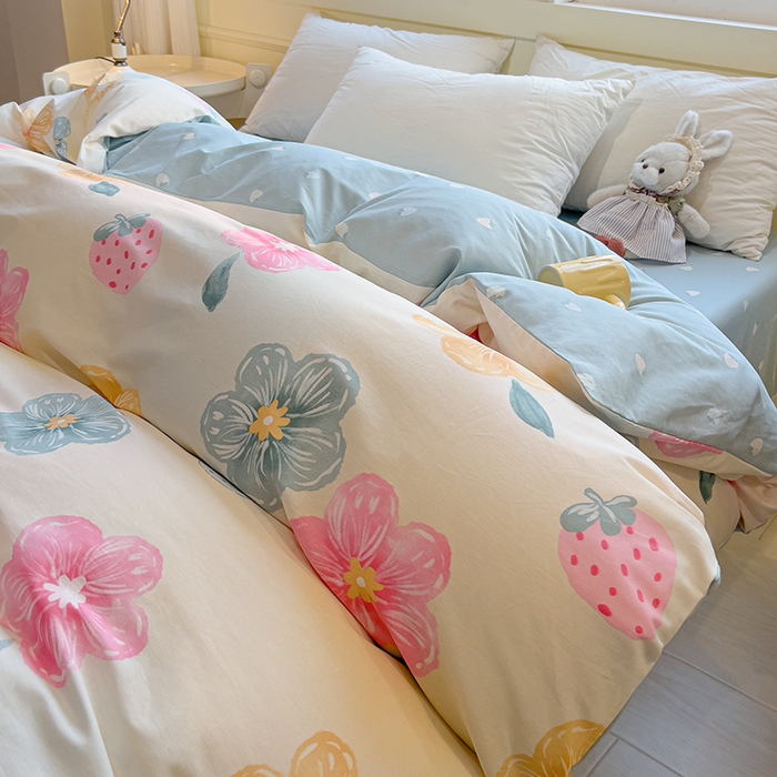 91家纺网 家纺一手货源 找家纺 拾物记 2025新款A类无荧光全喷气全棉12868单被套 茉莉草莓