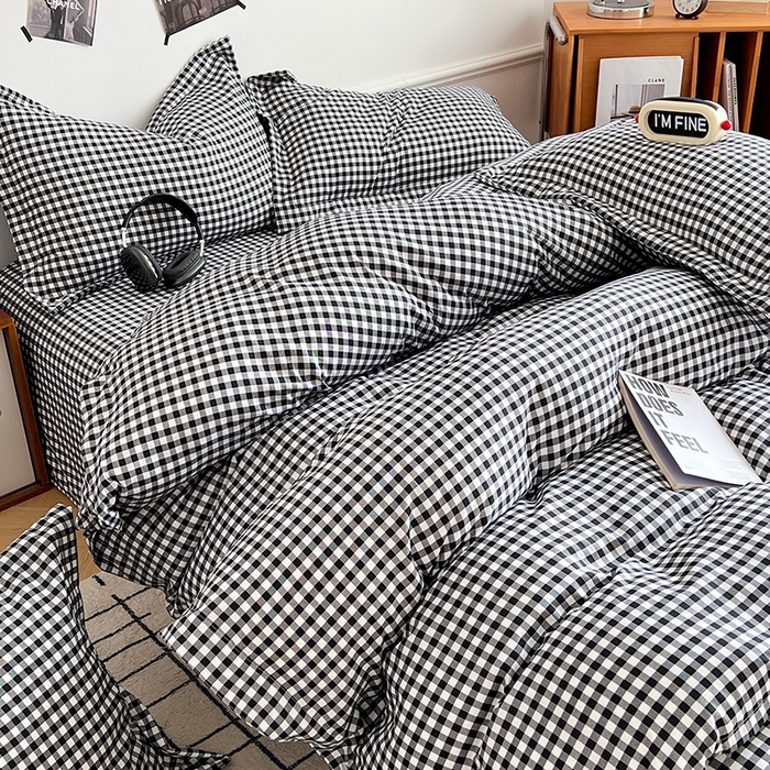 91家纺网 家纺一手货源 找家纺 罗菲尼酒店用品 2025新款磨毛亲肤飞边款四件套 黑白格