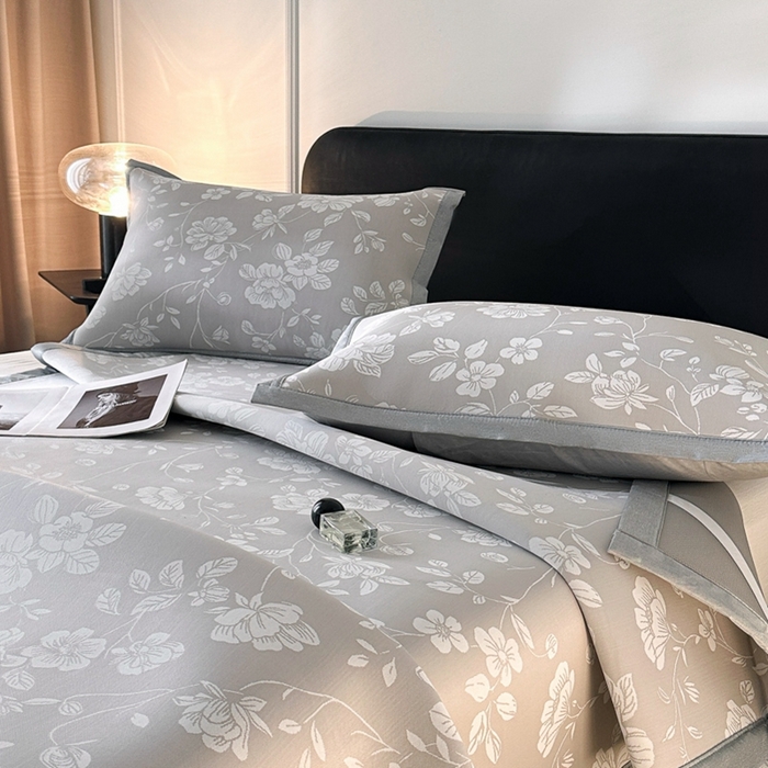 91家纺网 家纺一手货源 找家纺 慕尚家纺 2025春夏新款凉感冰丝提花凉席三件套 花语 灰