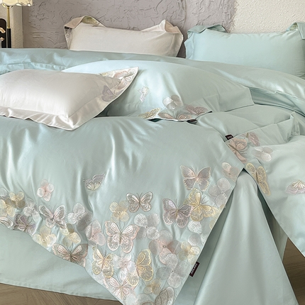 91家纺网 家纺一手货源 找家纺 （总）春夏A类长绒棉夹棉床盖床笠四件套全棉纯棉纯色绗绣四季款保护罩高级感床上用品