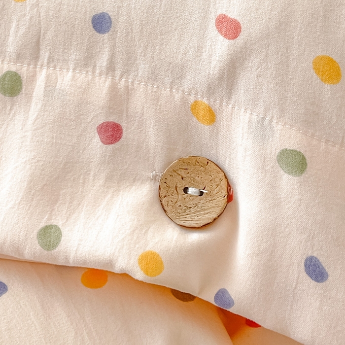 91家纺网 家纺一手货源 找家纺 星窝家纺 2025新款纽扣款水洗棉印花四件套 乐恬波点