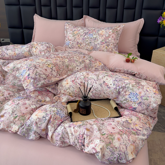 91家纺网 家纺一手货源 找家纺 竹合 2025新款数码印花轻奢凉感四件套 邂逅-粉