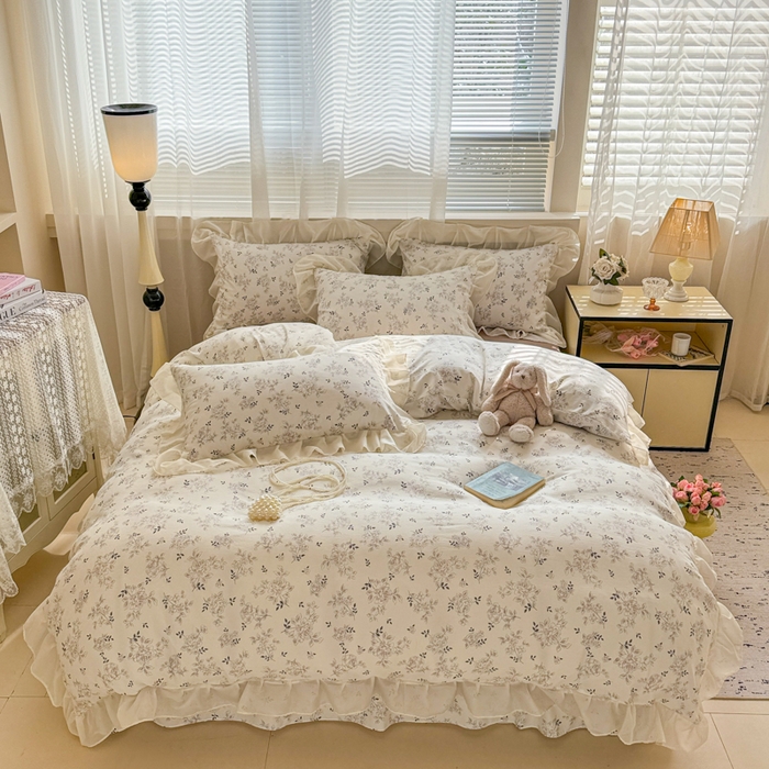 91家纺网 家纺一手货源 找家纺 芯贝儿 2025新款提花针织水洗m双层纱床盖四件套 漫塔玫瑰