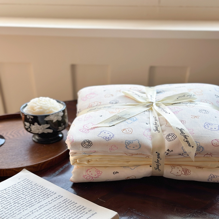 91家纺网 家纺一手货源 找家纺 吉象双层纱叠拍四件套 幸运猫咪