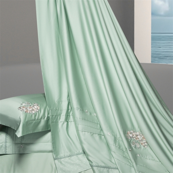 91家纺网 家纺一手货源 找家纺 高大尚婚庆馆 2025新款高端绣花四件套-艾莎 艾莎-油果绿