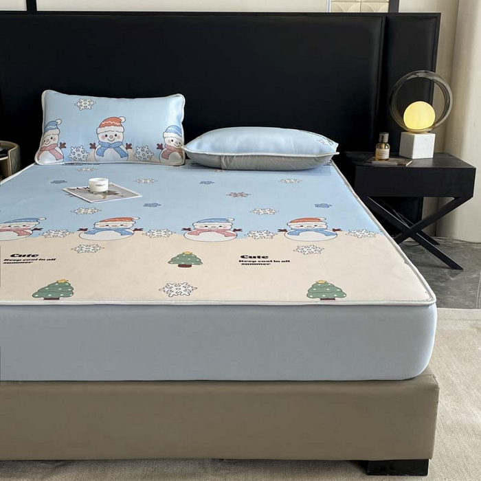 91家纺网 家纺一手货源 找家纺 2025新款印花冰丝凉席反面无纺布 冰丝-床笠款-心愿树