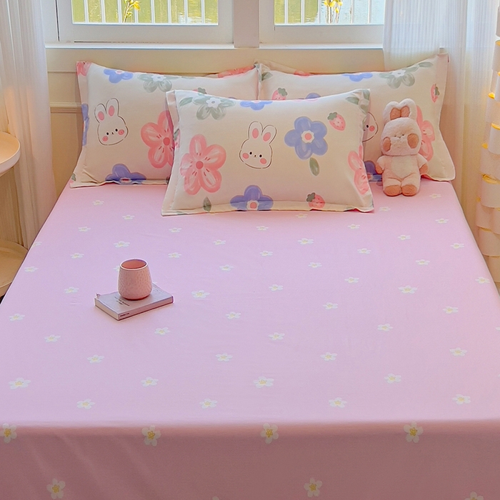 91家纺网 家纺一手货源 找家纺 拾物记 2025新款A类无荧光全喷气12868全棉B版单床单 花间小兔B版