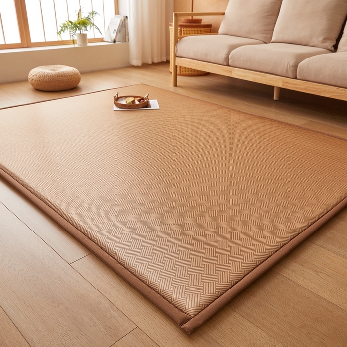 91家纺网 家纺一手货源 找家纺 阿亮家居 2025新款包边工艺凉感冰藤地铺睡垫系列凉席地垫 冰丝饼干咖