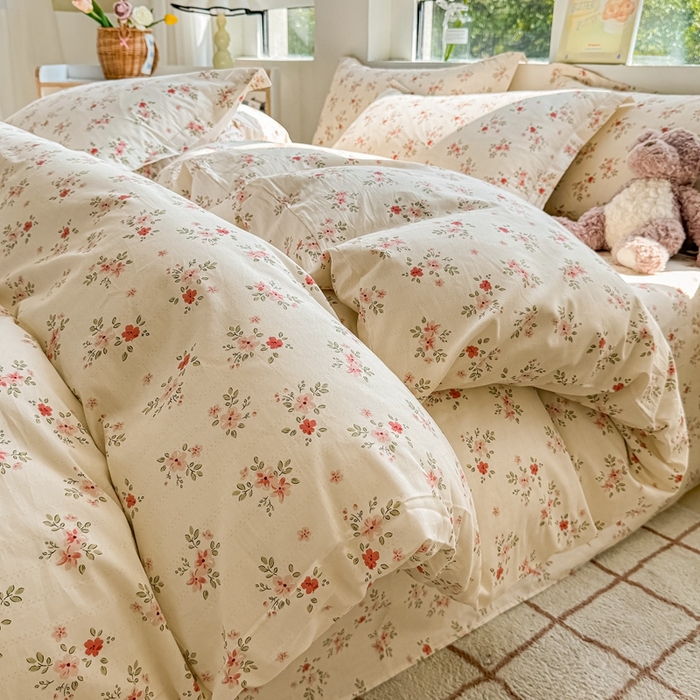 91家纺网 家纺一手货源 找家纺 名优家纺 2025新款A类全棉纯棉韩版印花四件套 四季飘香-粉