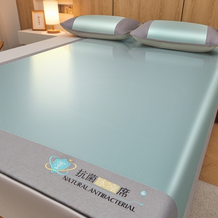 91家纺网 家纺一手货源 找家纺 阿亮家居 2025新款冰藤席凉席三件套包边抗菌刺绣款冰藤凉席 绿色-床席款