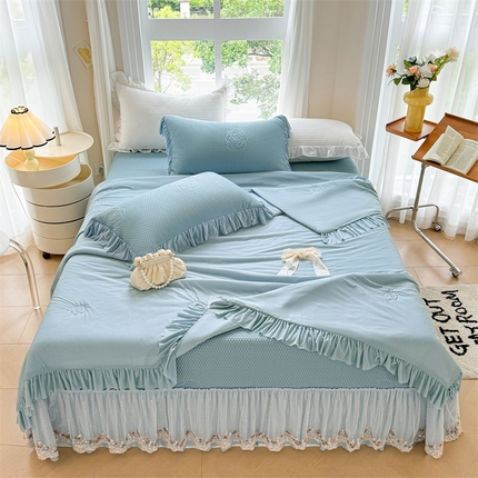 恒爱家纺 2025新款冰丝国色天香夏被床盖四件套 海洋蓝