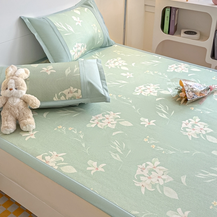 91家纺网 家纺一手货源 找家纺 阿亮家居 2025新款印花冰藤席凉席 百合1