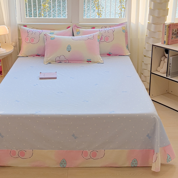 91家纺网 家纺一手货源 找家纺 拾物记 2025新款A类无荧光全喷气12868全棉B版单床单 可欣兔B版