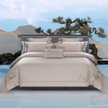 高大尚婚庆馆 2025新款长绒棉高端绣花四件套-罗曼蒂 罗曼蒂香槟金