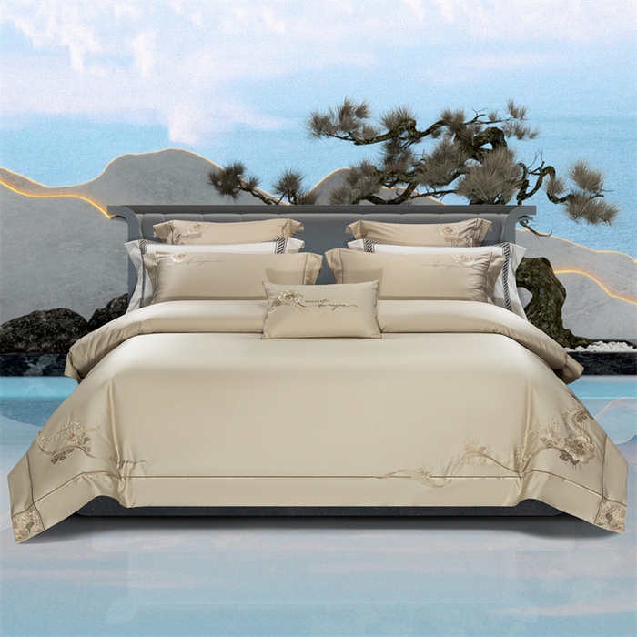 91家纺网 家纺一手货源 找家纺 高大尚婚庆馆 2025新款长绒棉高端绣花四件套-罗曼蒂 罗曼蒂油果绿