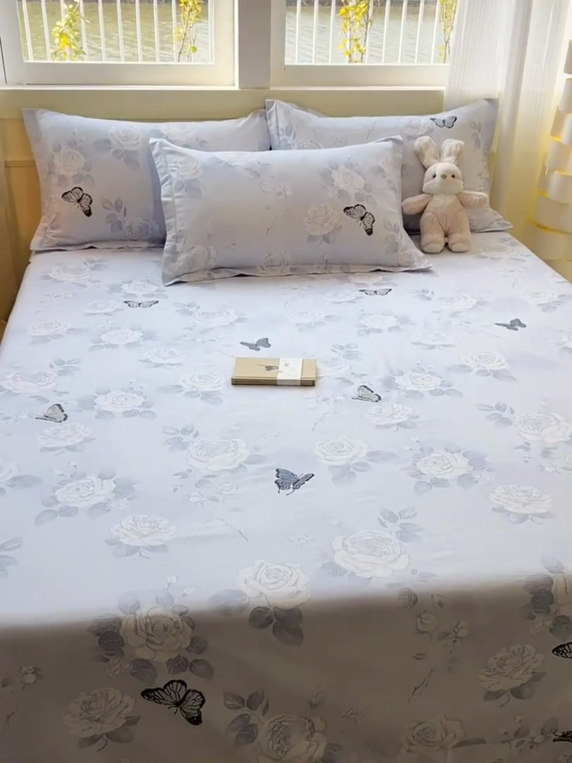 91家纺网 家纺一手货源 找家纺 拾物记 2025新款A类无荧光全喷气全棉12868单床单 蝴蝶飞飞